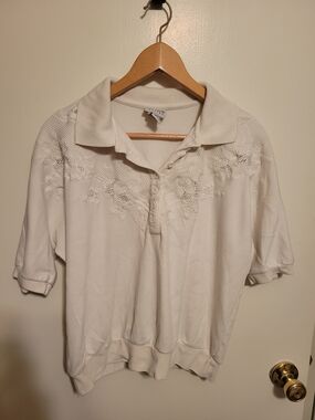 White Embroidered Button-Down Polo